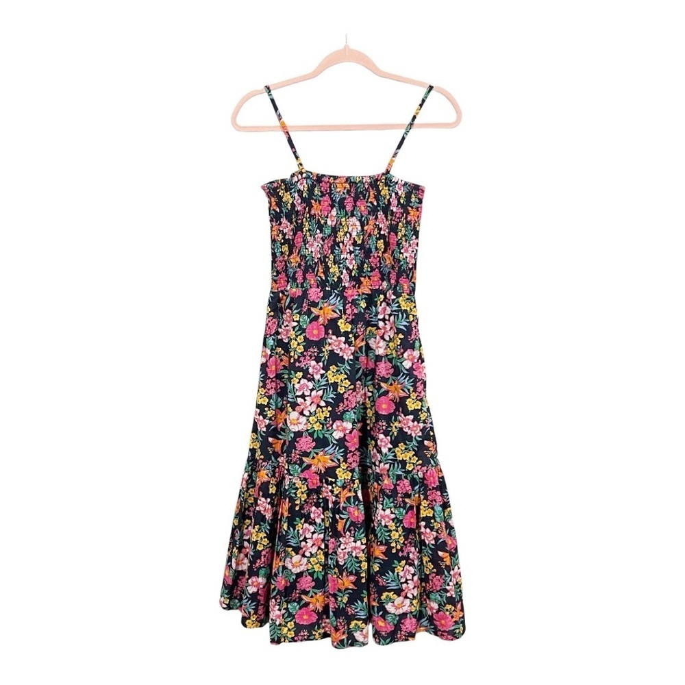 J. Crew Smocked Floral Midi Dress XS Sleeveless Colorful A-line Casual - Picture 5 of 7